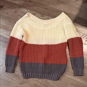 Colorblock Knit Sweater - Cream, Rust, and Gray